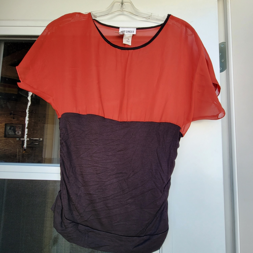 Hot Ginger Red and Black Blouse